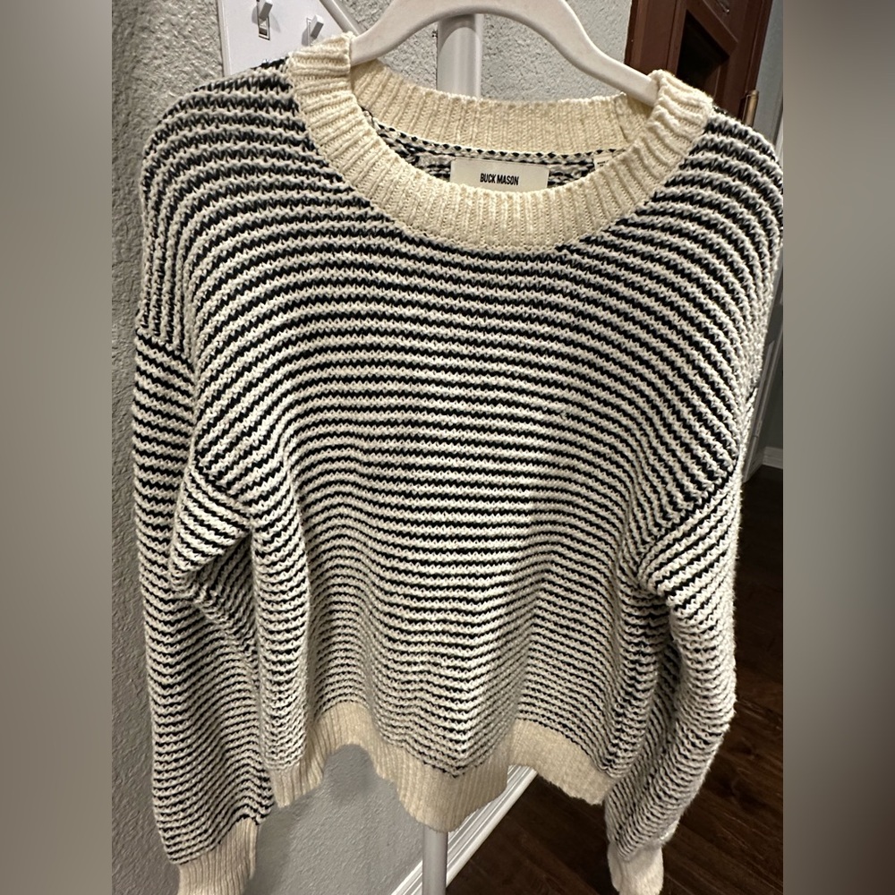 Buck Mason Cream and Black Striped Sweater EUC Small